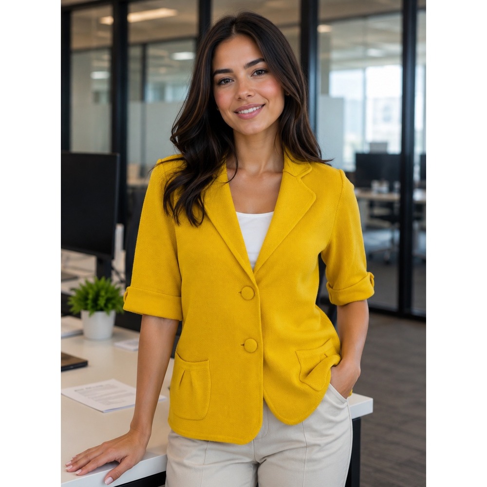 J.Crew Mustard Yellow Knit Blazer Cardigan Sweater Jacket Women's XS/ Slim Small